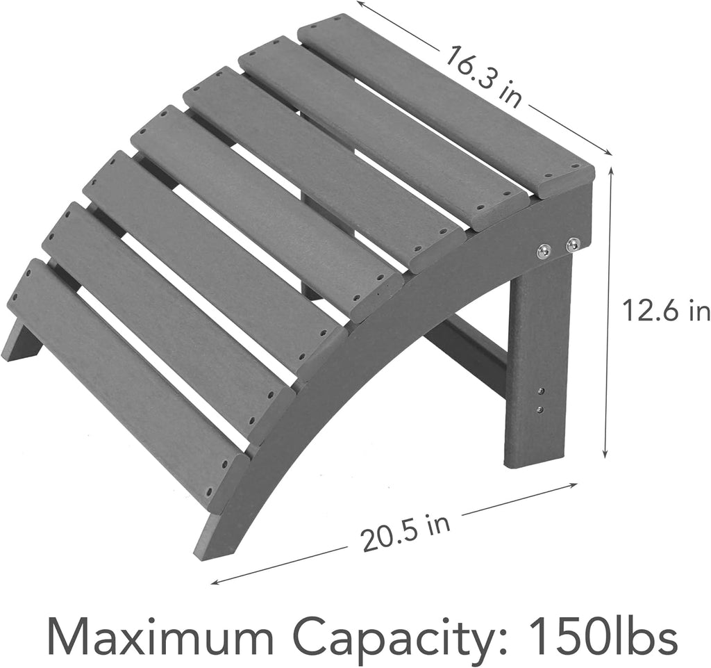 Sundale Outdoor Folding Plastic Adirondack Ottoman, All-Weather Adirondack Chair Footrest, Fade and Rust Resistant, Perfect for Outside Patio Garden Pool Yard Grey