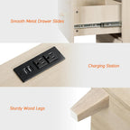 WAMPAT Nightstands with Charging Station&2 Sliding Storage Drawers, Modern Farmhouse End Tables Wood Bedside Table with 2 AC Outlets & USB Ports for Living Room, Bedroom, Light Oak