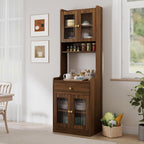 KEIKI 70.87" Tall Kitchen Pantry Storage Cabinet with Countertop, Glass Doors, Drawers, Microwave Stand and Shelves, Freestanding Wood Hutch Food Pantries Buffet Cupboard for Coffee Bar, Dining Room