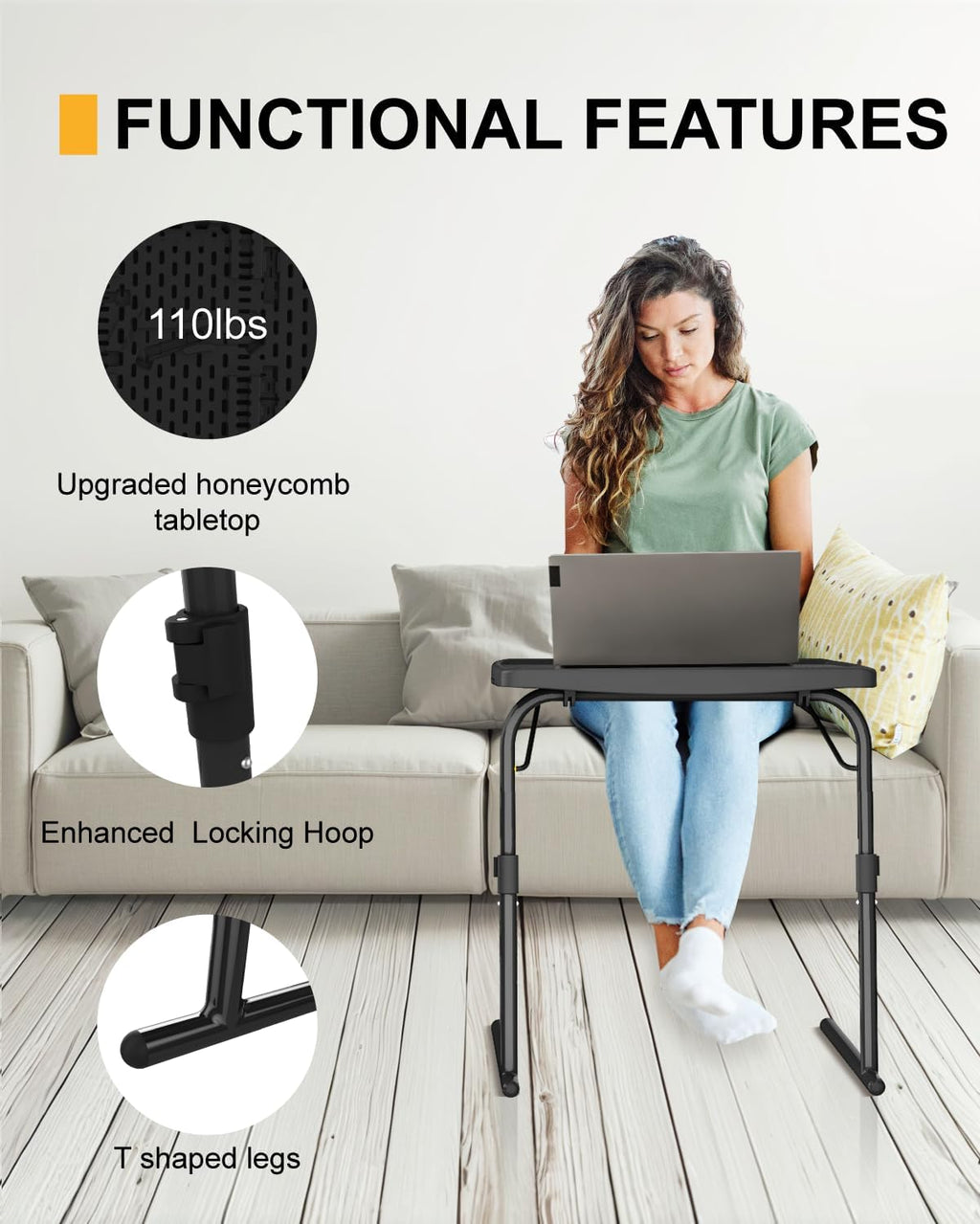 TV Tray Table, 16.9 x 22 x 29.1inch XL Folding Dinner Table with 6 Height & 3 Tilt Angle Adjustments, Large Couch Desk for Working, Portable and Adjustable Laptop Desk for Sofa and Bed, 2 Pack