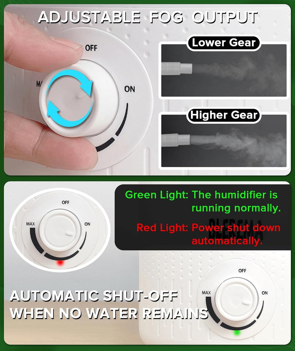 3L No Leak Plant Humidifiers for Grow Tent Greenhouse and Grow Room, Top-Fill, Auto Shut Off, with Extendable Targeting Hose Perfect for Indoor Plant Care and Humidity Control (Single Dual Fog Output)