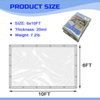 Clear Tarp 6 x10FT, 20 Mil Clear Vinyl Tarp, Small Cover Plastic Sheeting with Grommets, Double-Stitched Reinforced Edges, Heavy Duty Tarps Waterproof and Tearproof