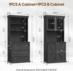 71" Black Farmhouse Kitchen Pantry Cabinet Set of 3— Freestanding Coffee Bar with Glass Doors or Drawers, Microwave Stand, Large Storage Hutch with Adjustable Shelves for Living Room and Kitchen