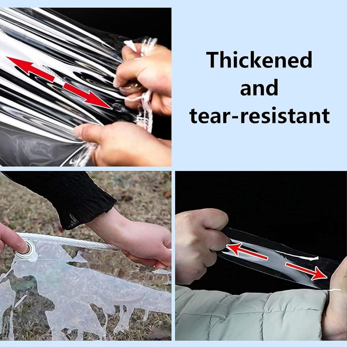 10' X 10' Clear Vinyl Tarp, 14 Mil Clear Tarps Heavy Duty Water Resistant, 400g/m² Thickened Tear Resistant with Metal Grommets, for Patio Porch and Garden Chicken Coop
