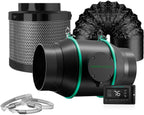 MARS HYDRO 6 Inch Inline Fan and Filter, with Temperature and Humidity Controller, and 25 Feet Ducting, Exhaust Fan for Grow Tents, Hydroponics