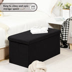 PINPLUS Folding Storage Ottoman Bench, Black Sherpa Ottoman for Living Room, Long Shoes Storage Chest Boxes Footrest Bench for Bedroom, Living Room, Entryway, 31.5Inches