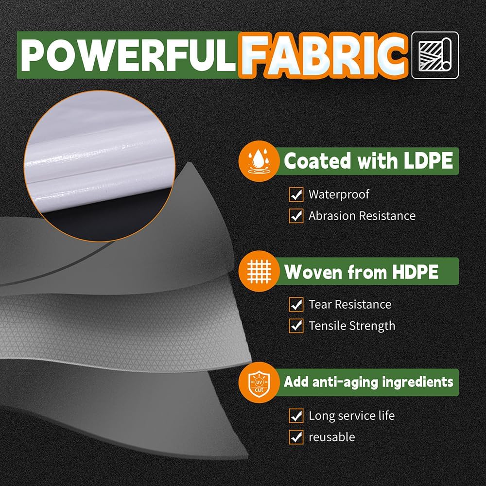 RAINDEWAY 12 Mil Heavy Duty White Tarp 20x30 Feet, UV Resistant, Waterproof, Weatherproof Poly Tarp with Metal Grommets and Reinforced Edges