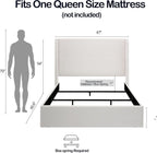 GDFStudio Queen Size Upholstered Wingback Bed with 54" Tall Headboard, Modern Minimalist Design Platform Bed, Textured Canvas Chenille, Easy Assembly, Sturdy Frame, Box Spring Required, Ivory