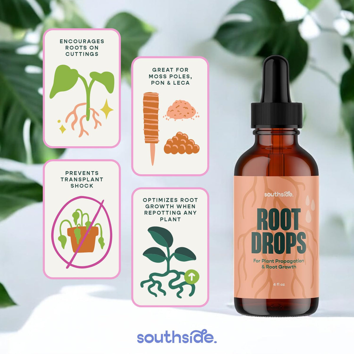 Root Drops - Liquid Rooting Hormone | Fast Propagation, Stronger Roots, Less Shock | Works in Water, Soil, Leca, Moss | for All Indoor Houseplants Like Pothos, Monstera, Philodendron (4 oz)