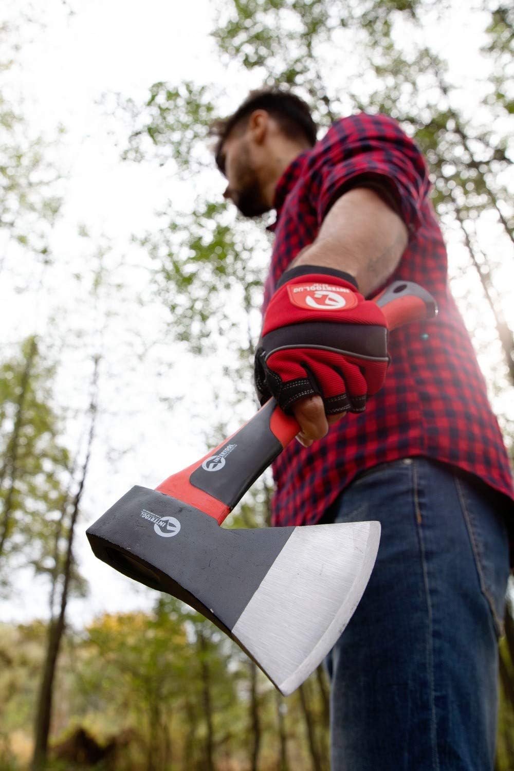 INTERTOOL Hatchet for Chopping Wood and kindling - Small Hand Axe for Camping Firewood - 15” Survival Ax - with Shock-Absorbing Fiberglass Anti-Slip Handle HT-0261