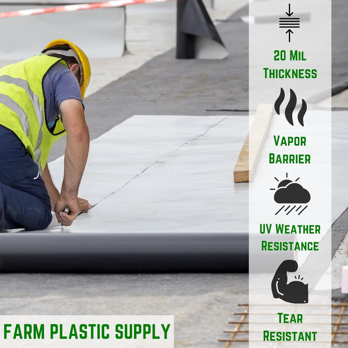 Farm Plastic Supply Crawl Space Vapor Barrier, 20 mil - Thick Plastic Sheeting, Drop Cloth Moisture Barrier for Crawl Space Encapsulation, Heavy Duty Polyethylene, Black & White Panda Film (12' x 75')