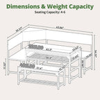Concho Corner Dining Table Set with Soft Seat, Warm Grey | Breakfast Nook, L Shaped Dining Table Set for 4, Kitchen Booth Seating with Table for Small Space