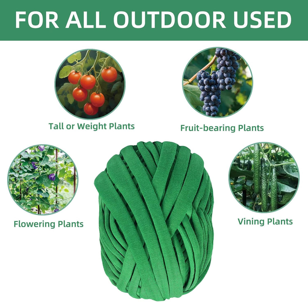 2 Packs Garden Twine, 196Ft Soft Garden String Green, Stretchy Plant Ties for Supporting and Tying Climbing Plants, Outdoor Plants, Tomatoes, Fruit Trees, Gardeners(98 Feet/Roll)