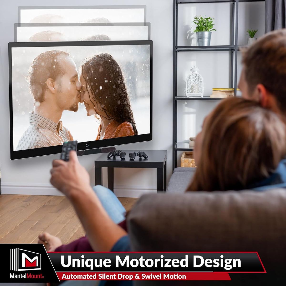 MantelMount MM815 Motorized Remote Control Pull Down TV Mount with Automated Swivel | Above Fireplace Mount for TVs 45"-90" Up to 115 lbs | RF Remote Control & Favorite Memory Positions