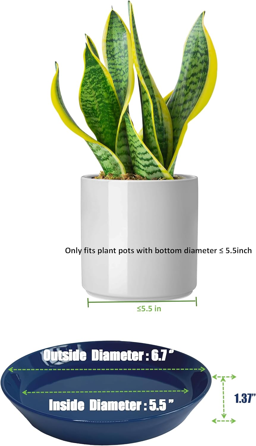 Plant Saucer Tray of 2 Pack 6 Inch, 7 inch (6.7 Inch) Plant Saucer Tray, Heavy Duty Glazed Ceramic Plant Saucers for Indoors & Outdoor, Flower Plant Water Trays for Pots Planter