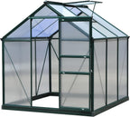 Outsunny 6' x 6' Greenhouse for Outdoors, Polycarbonate Greenhouse with Rain Gutter and Roof Vent, Aluminum Walk-in Green Houses for Outside for Patio Backyard Garden, Dark Green
