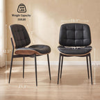 GrandNoor Mid Century Modern Dining Chairs with Walnut Grain Back, Black Faux Leather Dining Room Chairs Set of 2, Checkered Soft Cushion Kitchen Chairs with Adjustable Foot Pads