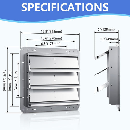 10 Inch Galvanized Shutter Exhaust Louver Vent, Automatic Gravity Shutter Louver Vent for Home Attics, Workshops, Barn, Greenhouse (Motor&Blades are not Included)