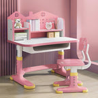 Kids Study Desk and Chair Set,Height Adjustable & Cartoon Design with Bookshelf & Book Basket, Eco-Friendly Materials Study Desk and Chair Set, Suitable for Writing & Reading