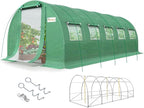 KING BIRD Premium 25x10x6.6FT Greenhouse for Outdoors, Large Walk-in Upgraded Galvanized Metal Frame, Mesh Door Screen Window Improved Zipper Tunnel Hoop for Garden Plant Winter, 2 Stiffeners, Green