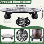 2 Packs Large Metal Plant Caddy with PU Wheels 13" Heavy-Duty Wrought Iron Rolling Plant Stands Indoor Outdoor Wheeled Plant Dolly Planter Mover Rollers Plant, Leaf Style