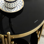 Set of 2 Modern Luxury 2-Tier Round End Tables, Black Tempered Glass Tops, Gold Stainless Steel Frames, Small Elegant Side Tables for Living Room, Bedroom, Office, or Café