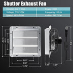 Criditpid 7 Inch Shutter Exhaust Fan, Garage Exhaust, Wall Exhaust Fan with ON/OFF Switch for Gable, Shed, Garage, Basement, Greenhouse, Kitchen, Attic, Chicken Coop Ventilation, 760 CFM, 1600 RPM.
