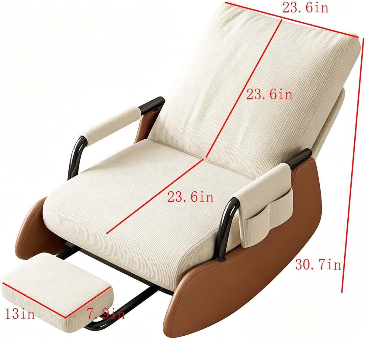 Lightweight Foldable Indoor Rocker Chair with Detachable Foot Stool | Soft Corduroy Padded Leisure Chair for Living Room Balcony Use