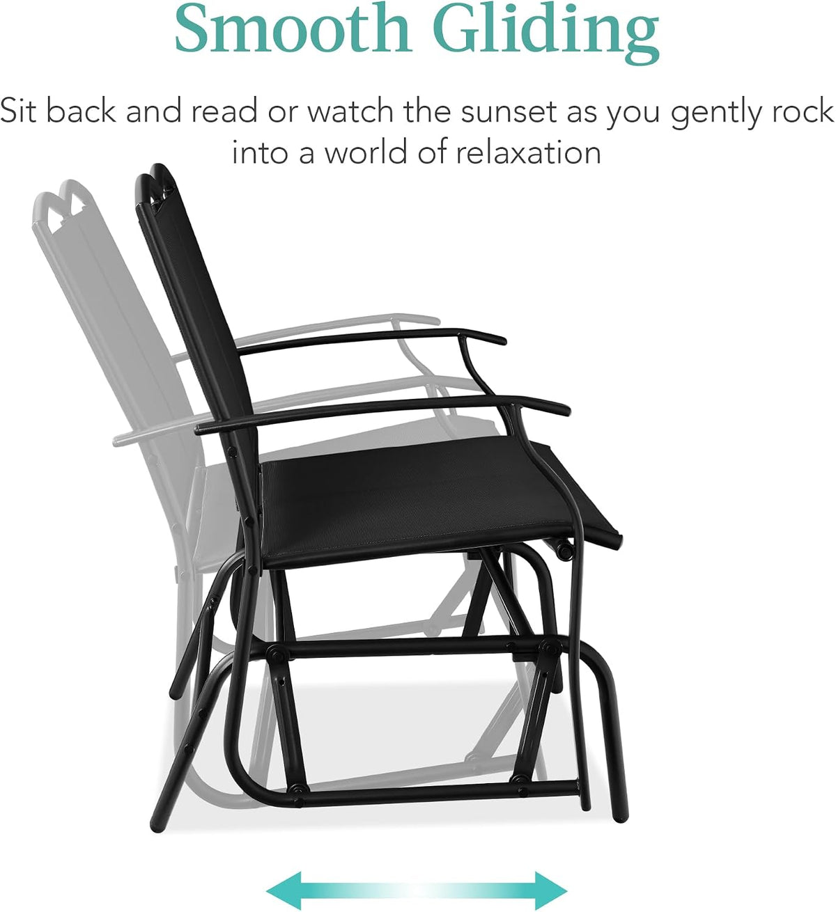 Best Choice Products 2-Person Outdoor Patio Swing Glider Steel Bench Loveseat Rocker for Deck, Porch w/Textilene Fabric, Steel Frame - Black