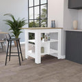 Modern Kitchen Island with Beige Top and Three Shelves | Three low open shelves for extra storage space