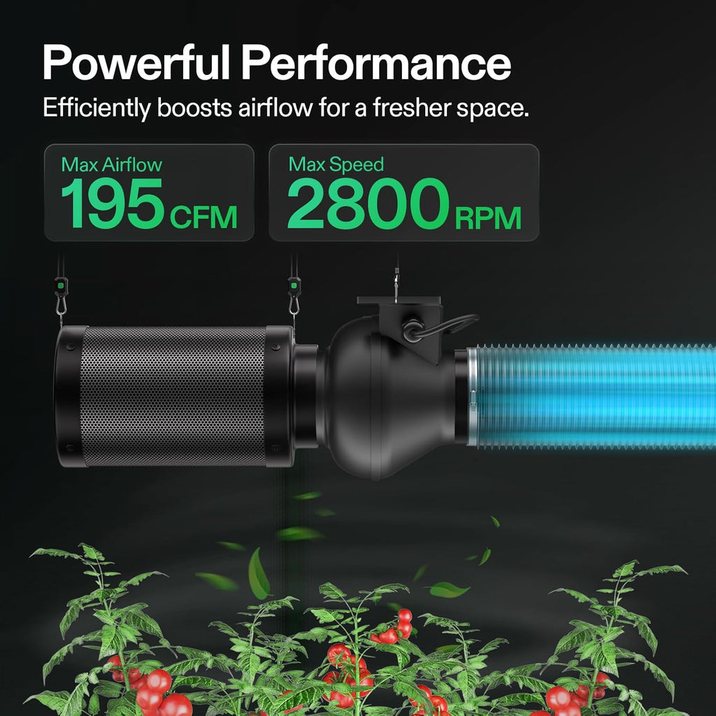 VIVOSUN M4 4-Inch Inline Duct Fan, 195 CFM Ventilation Fan with EC Motor, Adjustable Speed, Energy-efficient Vent Blower for HVAC, Grow Tent, Hydroponics