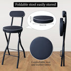 UWEAR 1 PCS Folding Bar Stool with Back, Tall Foldable Stool Seat Padded Portable Stools Counter Height Foldable Stools Chairs Collapsible Stool for Adults Kitchen Island (Black)