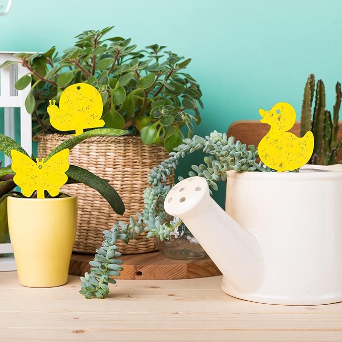 Gideal 48-Pack Dual-Sided Yellow Sticky Traps for Indoor/Outdoor Use, Gnat Trap for Flying Plant Insect Such as Fungus Gnats, Whiteflies, Aphids, Fruit Fly, Leafminers, etc - Cute Shapes
