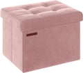 SONGMICS Storage Ottoman, Foldable Small Ottoman Foot Rest, 12.2 x 16.1 Inches Foot Stool, Load up to 286 lb, for Living Room, Bedroom, Dorm, Jelly Pink ULSF200R01