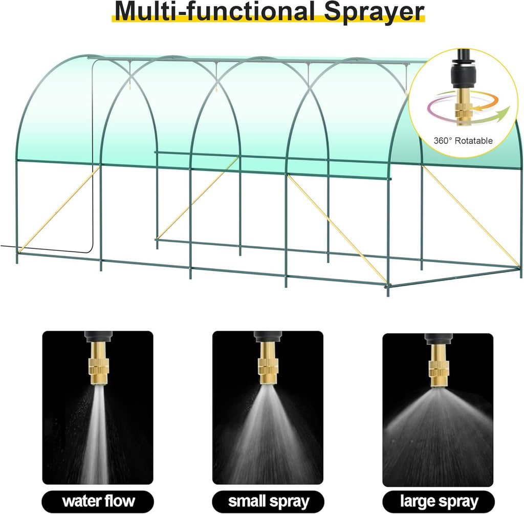 15x7x7 FT Walk-in Greenhouse for Outdoors w/ Watering System,8-Ventilated Screen Window Portable Greenhouse for Winter Plant Protection w/ 2-Zipper Door,PE Cover & Heavy Duty Frame