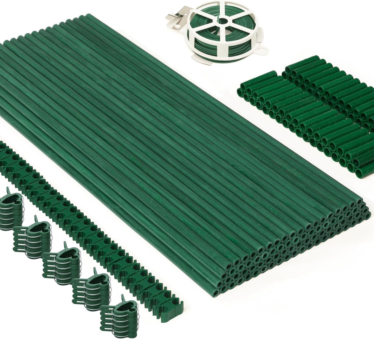 MAXPACE 249pcs Garden Stakes Kit: Includes 80 Sets of Fiberglass Plant Sticks Supports & Accessories for DIY 4ft, 5ft, 6ft, 7ft Stakes for Tomato, Vegetables, Indoor & Outdoor Gardening Supplies