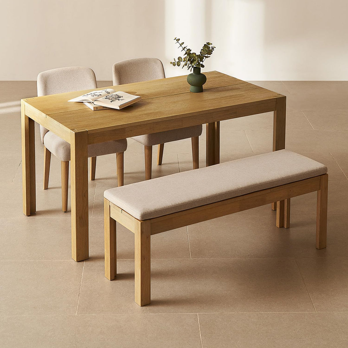 mopio Logan 4 Piece 4 Seater Upholstered Dining Table Set, Modern Farmhouse Solid Wood 4 Piece 59" Dining Table Set for Dining Room Kitchen