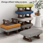 7-Inch High Stool, Small Linen Footstool, Solid Wood Frame, Entryway Shoe Bench, with Padded Footrest, Suitable for Living Room, Entryway, and Bedroom Natural Legs Green