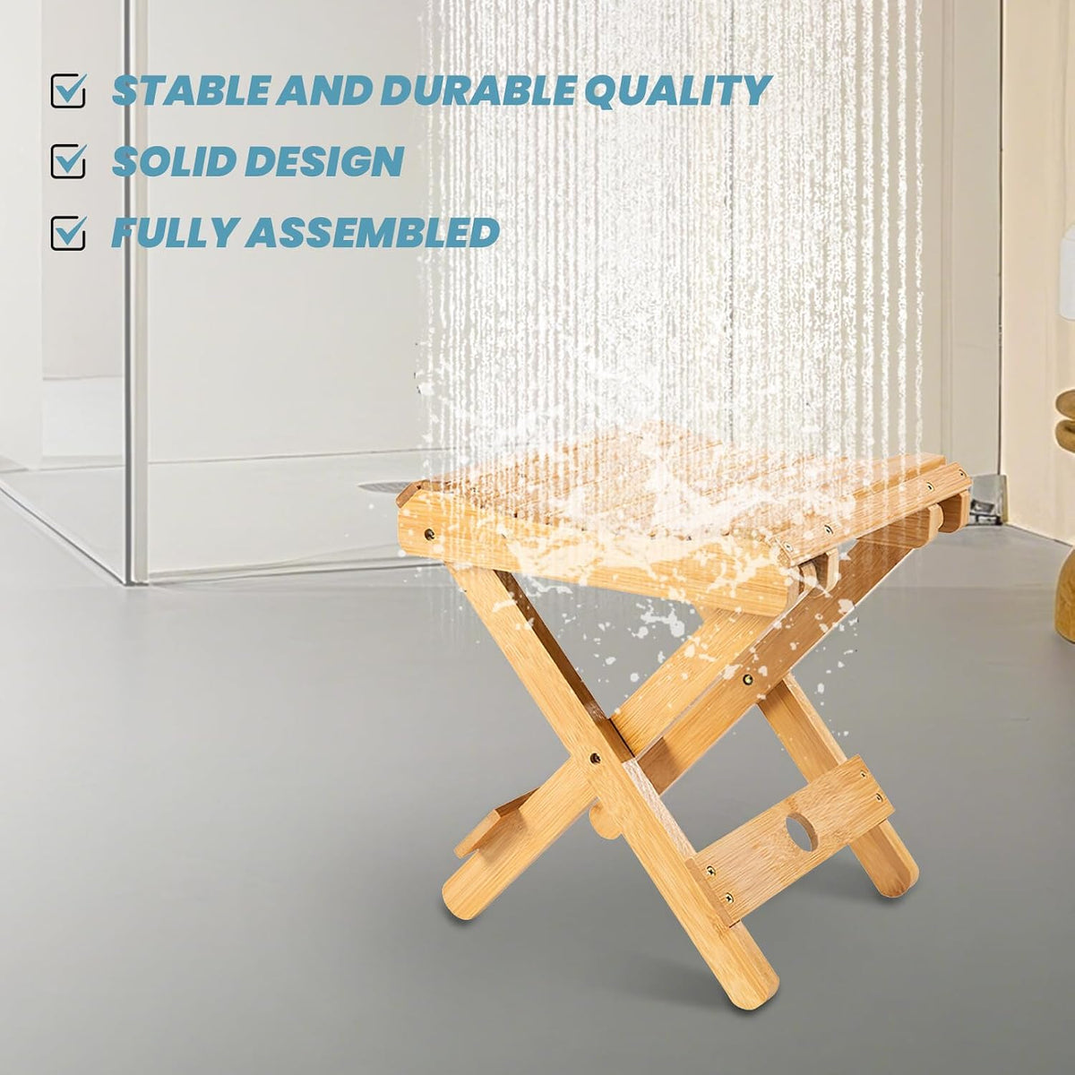 Foldable Bamboo Stoo l Outdoor Camping Stoo l Fishing Chair Stoo l Bamboo Step Stoo l Wood Stoo l Folding Wood Chair for Living Room Bathroom Bedroom Garden Study Balcony