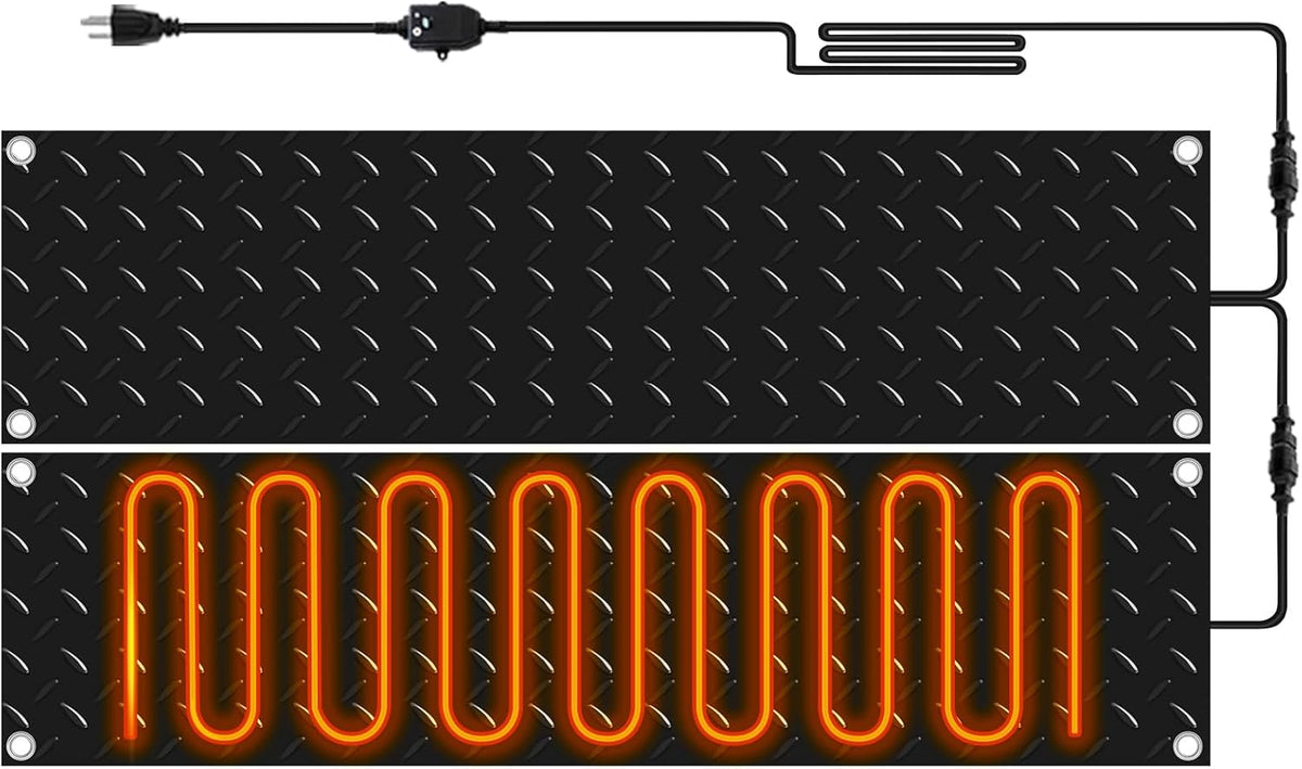 Riakrum 2 Pcs Heated Snow Melting Mats Outdoor, 10 x 48 in Winter Anti-Slip Heated Rubber Mat for Walkways Decks and Sidewalks, Snow and Ice Melting Pads Connection with 9.84 ft Power Cord