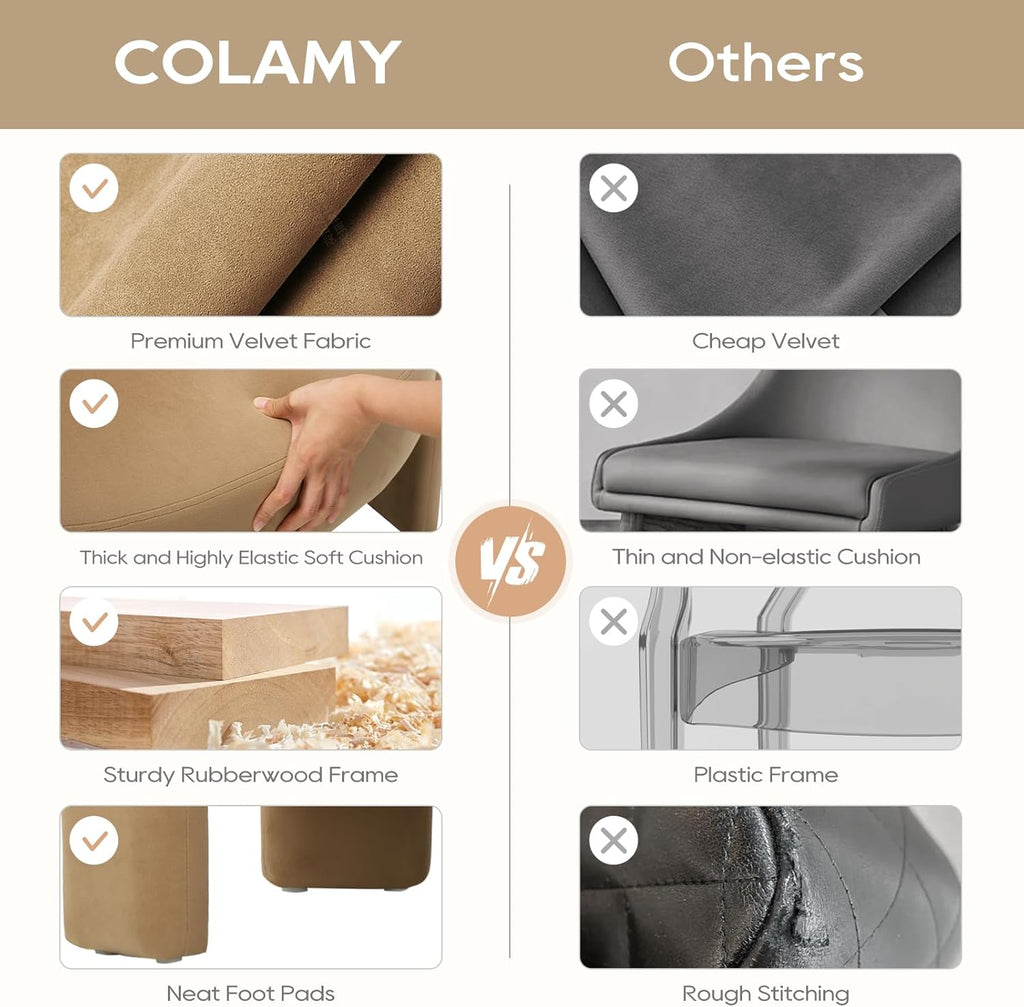 COLAMY Modern Velvet Accent Chairs Set of 2, Upholstered Barrel Chairs, Comfy Side Arm Chairs with 3 Legs for Living Room, Bedroom, Reading, Khaki