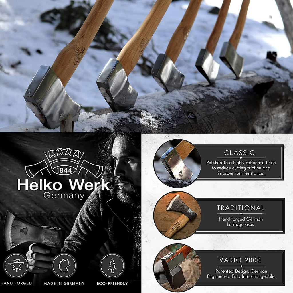 1844 Helko Werk Germany Classic Scout Axe - Made in Germany Felling Axe, Cutting Axe, Camping Axe, for felling trees, cutting wood, splitting camp firewood - Head 2.5 lbs, Handle 28 in. (Scout) #10492