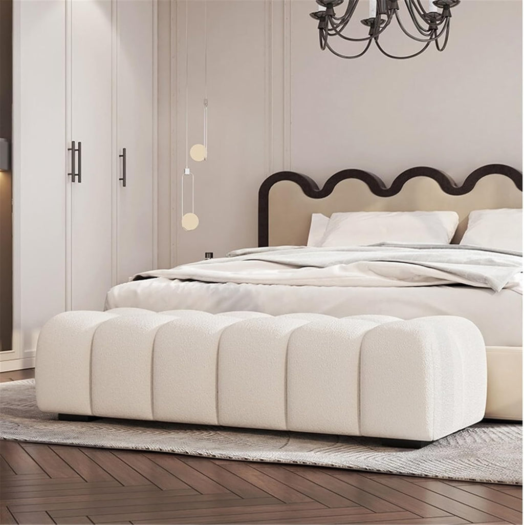 Modern Fabric Bed end Bench Long Bedroom Dressing Room Wooden Shoe Changing Entryway(Small)