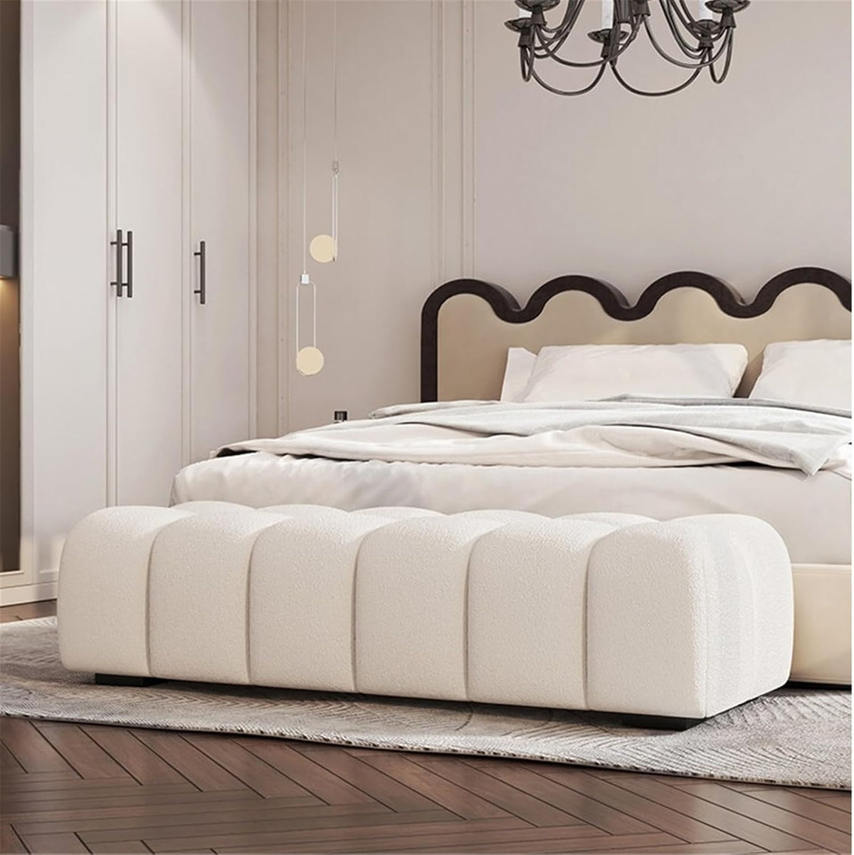 Modern Fabric Bed end Bench Long Bedroom Tatami Mat Dressing Room Sofa Wooden Shoe Changing Stool Entryway(XXL)