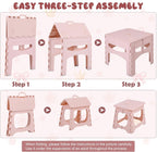Kids Folding Table and 2 Chairs, Portable Plastic Activity Set, Light Pink | Rounded Corners, Easy Setup, Compact Storage, Lightweight Design for Crafts, Snacks, and Picnics
