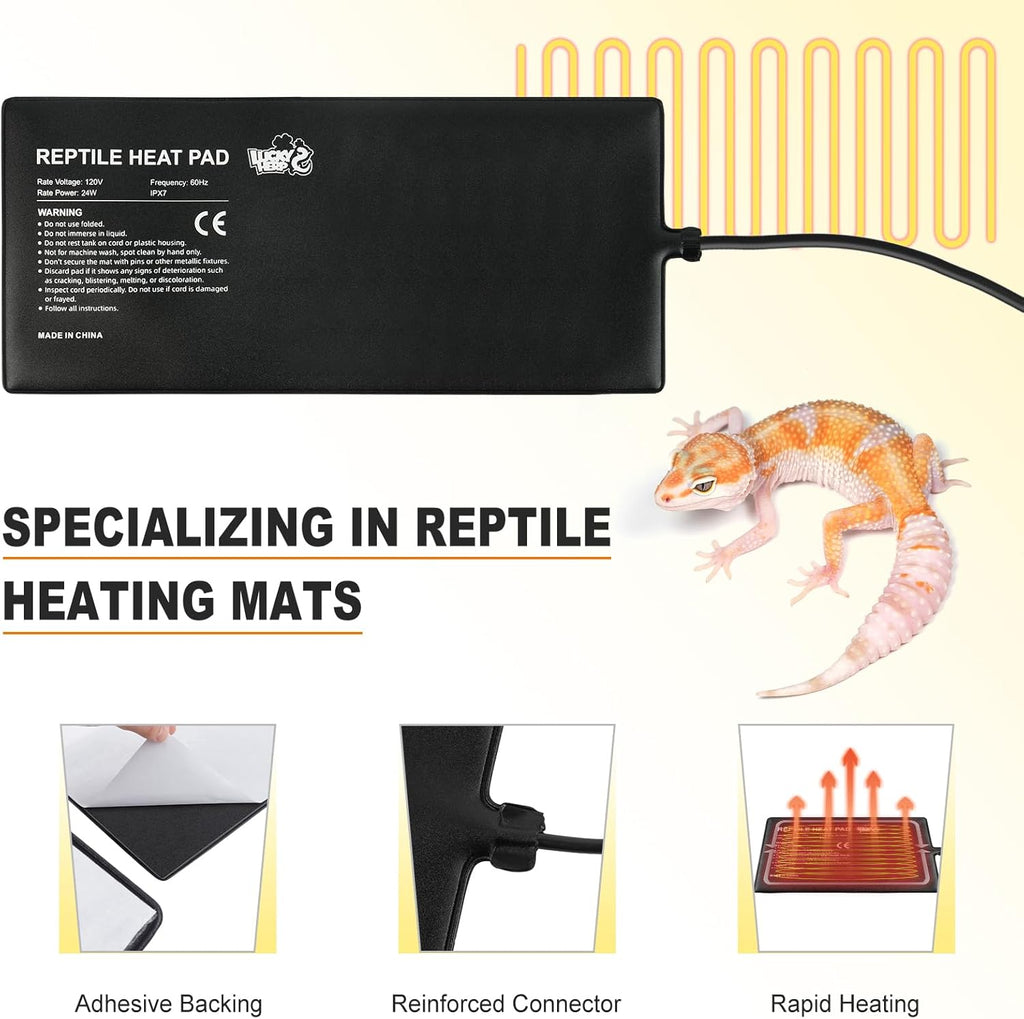LUCKY HERP Reptile Heating Pad 24W 8X18 Inch with Thermostat, Under Tank Heater Terrarium Warmer Heat Pad and Digital Thermostat Controller for Hermit Crab, Turtles Lizards, Reptile