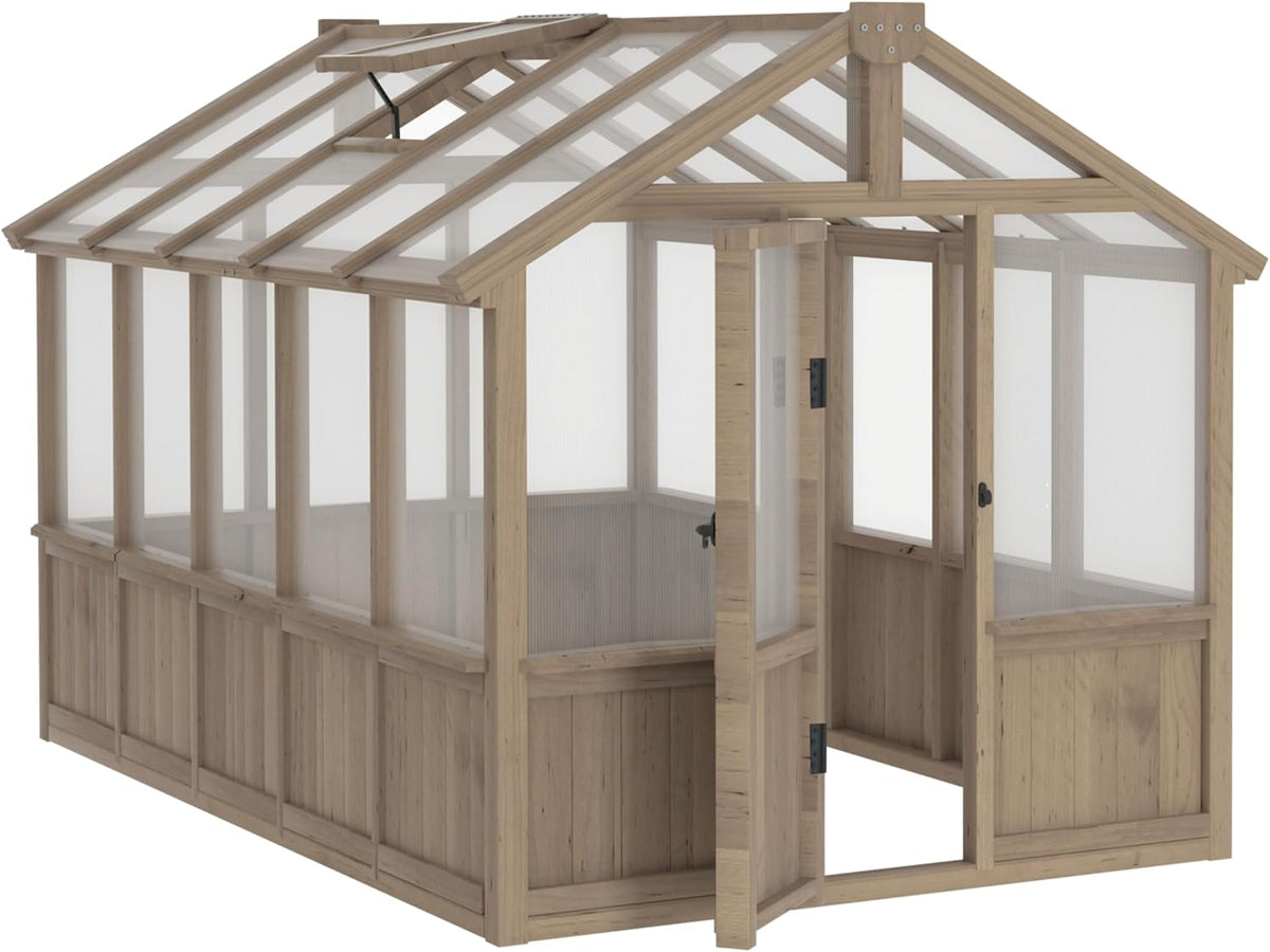 Mupater 6'x10' Wooden Greenhouse for Outdoor, Heavy Duty Green House Kit with Ventilated Window and Lockable Door, 6mm MWPC Panels for UV Protection, Walk-in Greenhouse for Backyard, Patio, Lawn