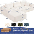 108" Cloud Couch Sectional, L-Shaped Sofa, Beige, Chaise Ottoman | No Assembly Required, Easy to move around, Modular Design,1200LBS Capacity, Deep Seat, Soft Corduroy Upholstery, Living Room