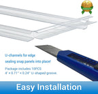 10 PCS Polycarbonate Greenhouse U Connector Profile 4ft Length Fits 0.16’’ & 0.24’’ Twin-Wall Polycarbonate Panels Duty Dust Rain & Moisture Protection Durabler (U-Clip 4' × 0.71’’ × 0.24’’)