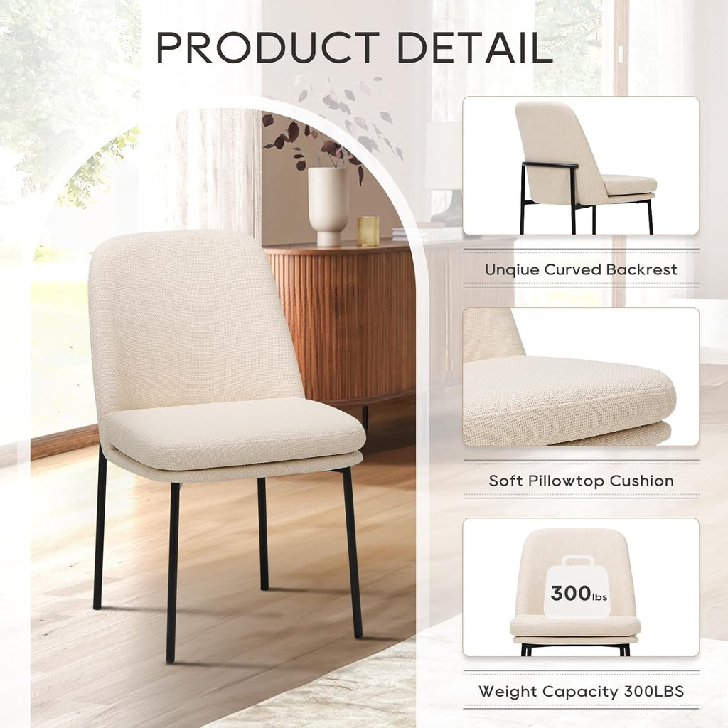 COLAMY Modern Dining Chairs Set of 2, Upholstered Dining Room Chairs Dinner Chair Kitchen Chairs with Curved Back and Metal Legs, Beige